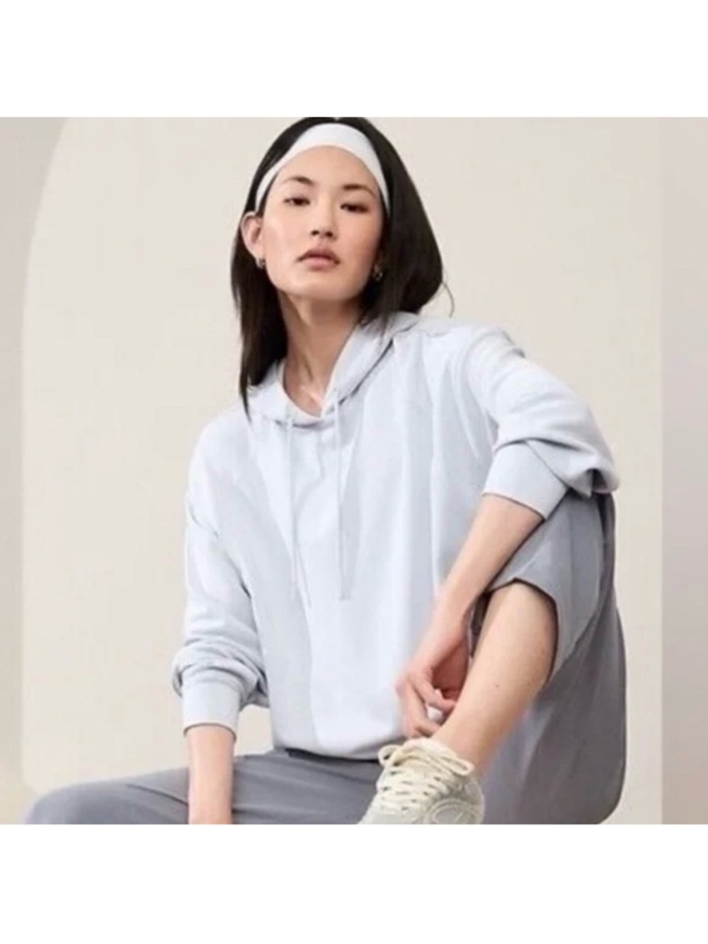 Athleta Bubble Hem Powder Blue Hoodie with Drawstring